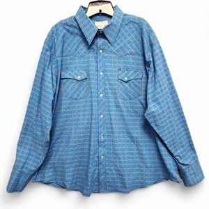 Wrangler Wrancher Shirt Mens XXL Blue Plaid Pearl Snap Western Long‎ Sleeve READ
